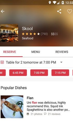 Aplicación de Android OpenTable: Restaurantes cercanos