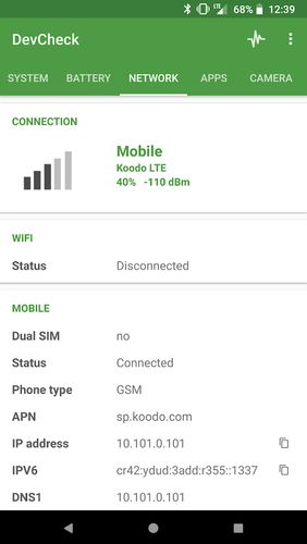 Android app DevCheck: Hardware and System info