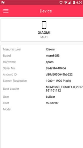 Aplicativo para Android Informação do dispositivo: Hardware & software