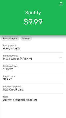 Android app Subscriptions - Manage your regular expenses